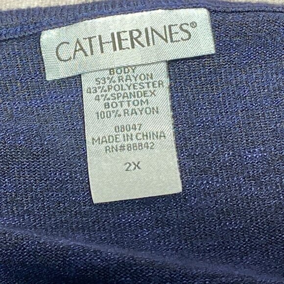 Catherines 2X Plus Size Blue Tunic Long Sleeve Top With Floral Accents - Picture 6 of 9